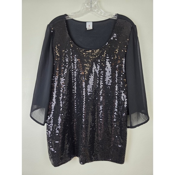 Libian Tops - Sequin Front Black Women's Party Top - Elegant Evening Blouse